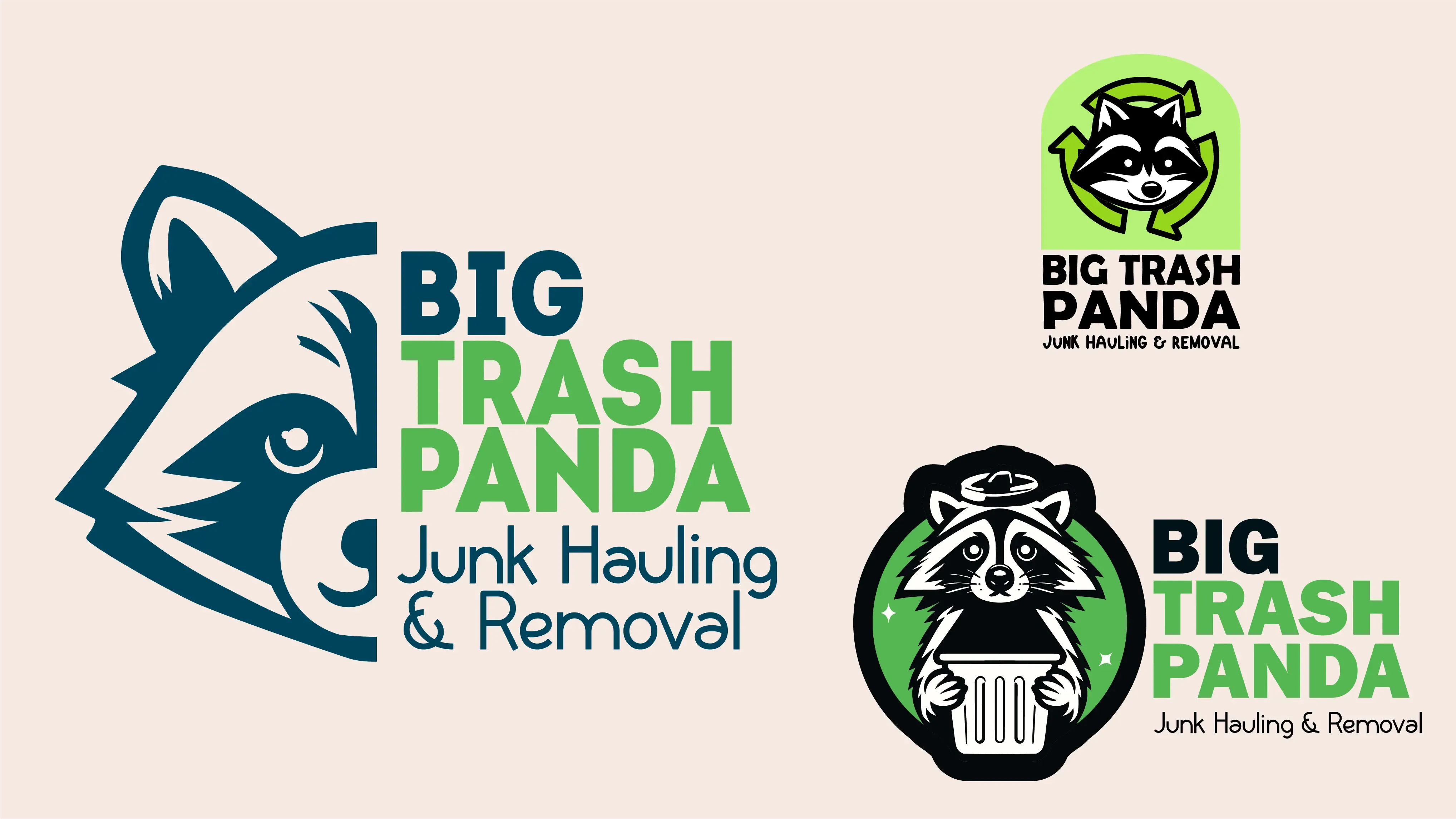 Various concept logos for Big Trash Panda, a junk hauling company.